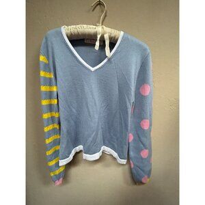 Debra C Carmel Women's V-Neck Pullover Sweater Size 44 Stripe Polka Dot Print